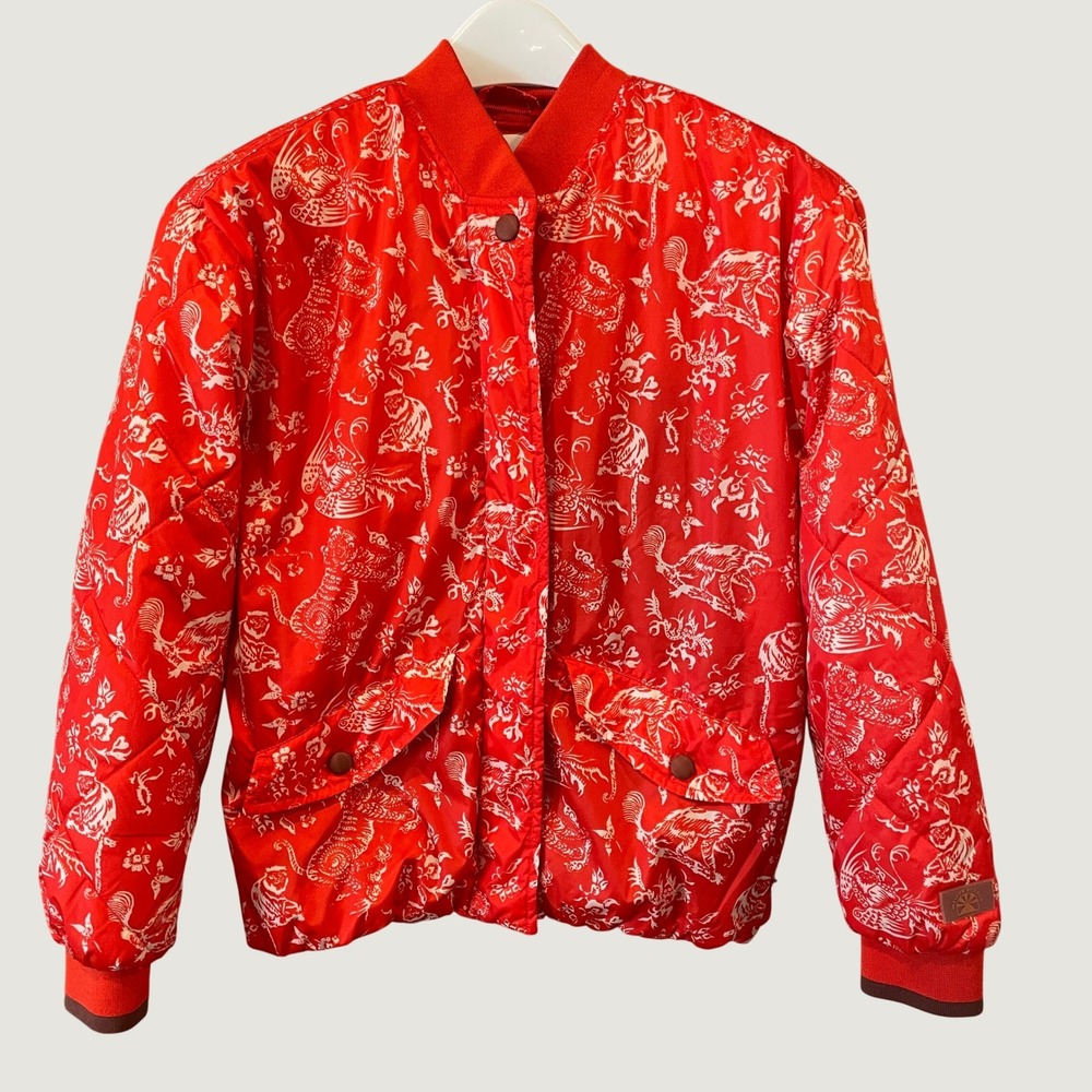 Maison Scotch & Soda Orange Tiger Print Quilted Bomber Jacket Paradise Social XS